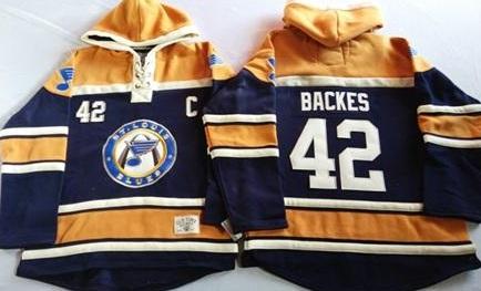 St. Louis Blues 42 David Backes Navy Blue Gold Sawyer Hooded Sweatshirt NHL Jersey