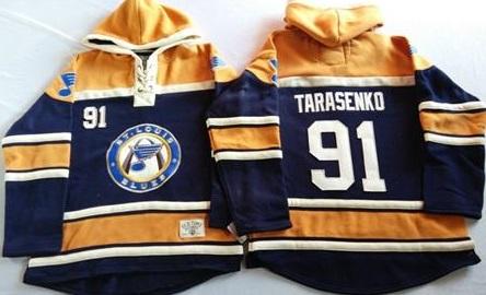 St. Louis Blues 91 Vladimir Tarasenko Navy Blue Gold Sawyer Hooded Sweatshirt NHL Jersey