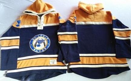 St. Louis Blues Blank Navy Blue Gold Sawyer Hooded Sweatshirt NHL Jersey