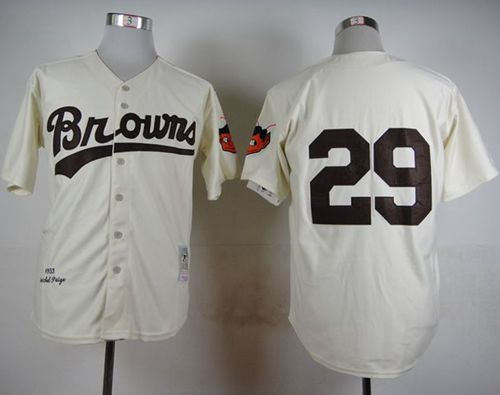 St. Louis Browns 29 Satchel Paige Cream Throwback Baseball Mitchell And Ness 1953 Jersey