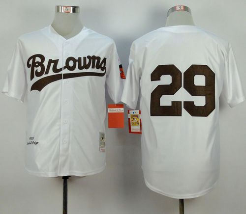 St. Louis Browns 29 Satchel Paige White Throwback Baseball Mitchell and Ness 1953 Jersey