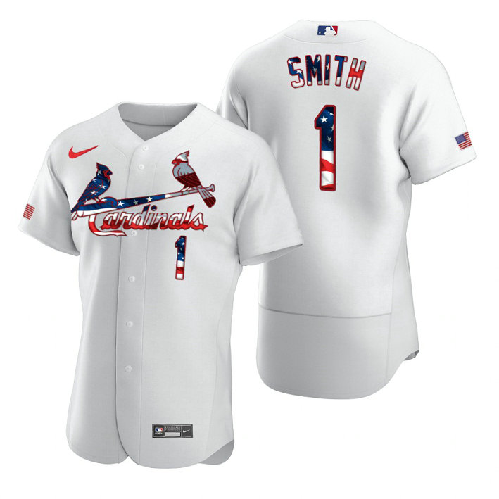 St. Louis Cardinals #1 Ozzie Smith Men's Nike White Fluttering USA Flag Limited Edition Authentic MLB Jersey