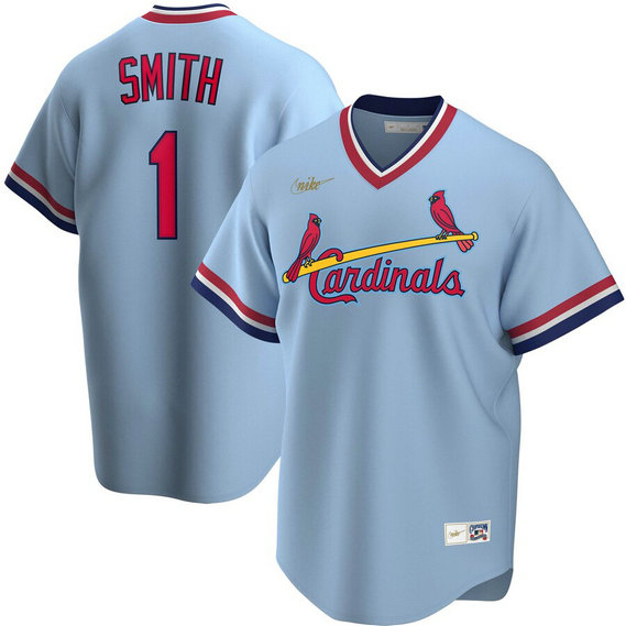 St. Louis Cardinals #1 Ozzie Smith Nike Road Cooperstown Collection Player MLB Jersey Light Blue