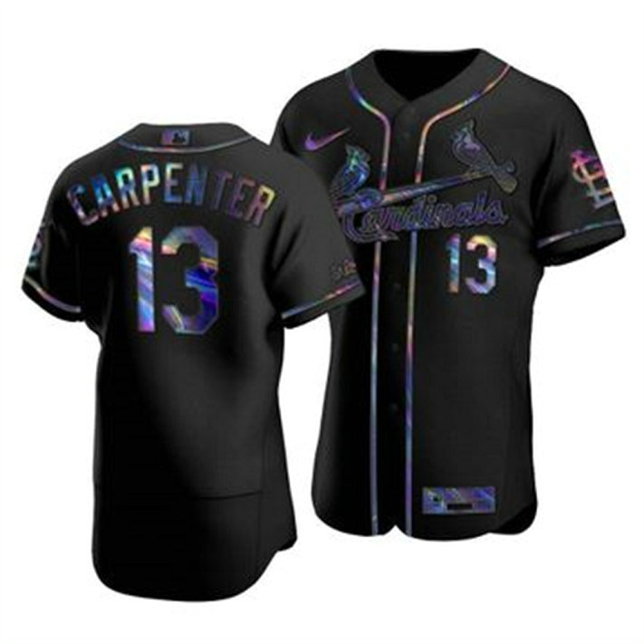St. Louis Cardinals #13 Matt Carpenter Men's Nike Iridescent Holographic Collection MLB Jersey - Black