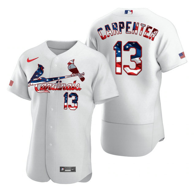 St. Louis Cardinals #13 Matt Carpenter Men's Nike White Fluttering USA Flag Limited Edition Authentic MLB Jersey
