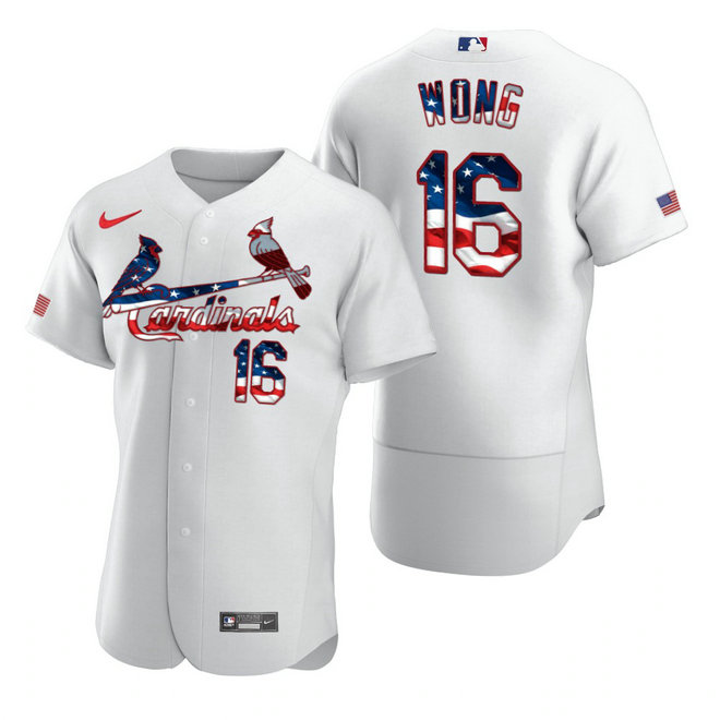 St. Louis Cardinals #16 Kolten Wong Men's Nike White Fluttering USA Flag Limited Edition Authentic MLB Jersey