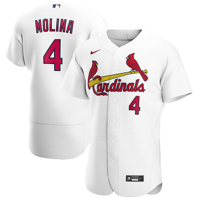 St. Louis Cardinals #4 Yadier Molina Men's Nike White Home 2020 Authentic Player MLB Jersey