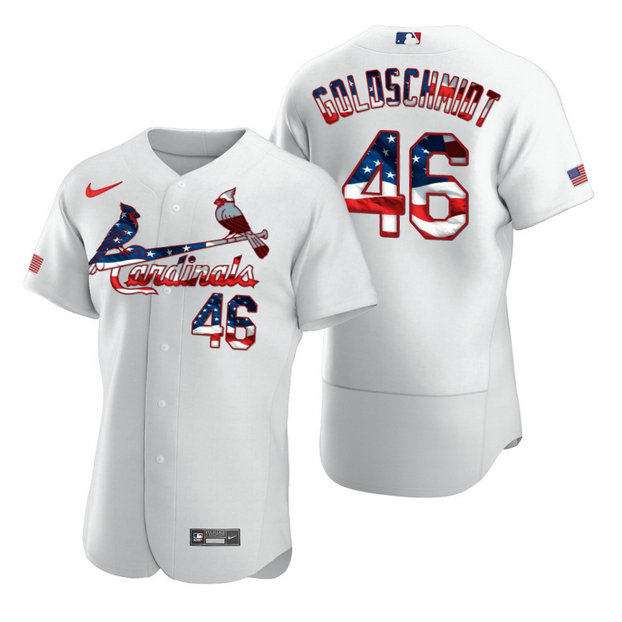 St. Louis Cardinals #46 Paul Goldschmidt Men's Nike White Fluttering USA Flag Limited Edition Authentic MLB Jersey