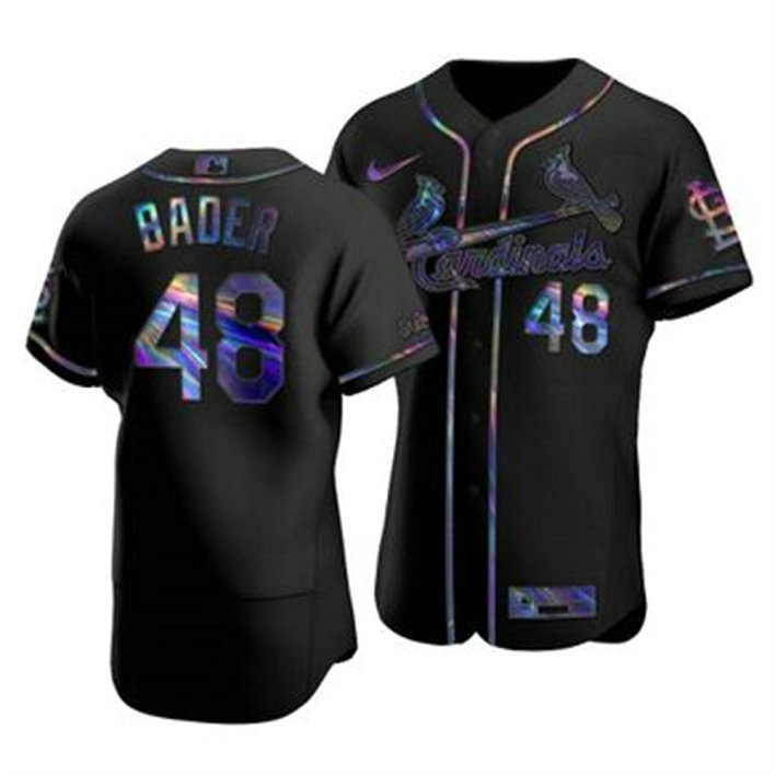 St. Louis Cardinals #48 Harrison Bader Men's Nike Iridescent Holographic Collection MLB Jersey - Black
