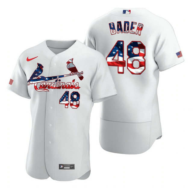 St. Louis Cardinals #48 Harrison Bader Men's Nike White Fluttering USA Flag Limited Edition Authentic MLB Jersey