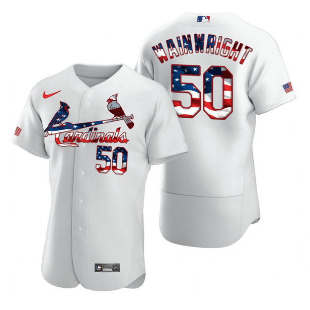 St. Louis Cardinals #50 Adam Wainwright Men's Nike White Fluttering USA Flag Limited Edition Authentic MLB Jersey