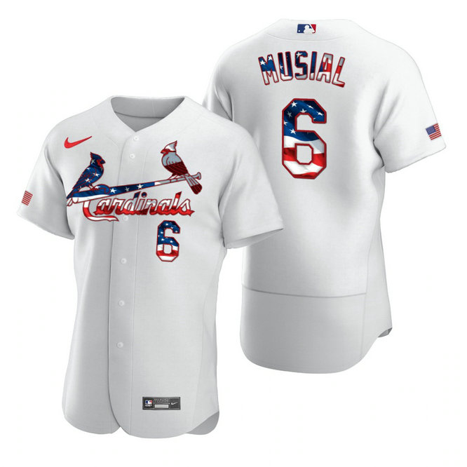 St. Louis Cardinals #6 Stan Musial Men's Nike White Fluttering USA Flag Limited Edition Authentic MLB Jersey