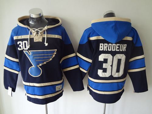 St Louis Blues 30 Martin Brodeur Navy Blue Sawyer Hooded Sweatshirt NHL Jersey
