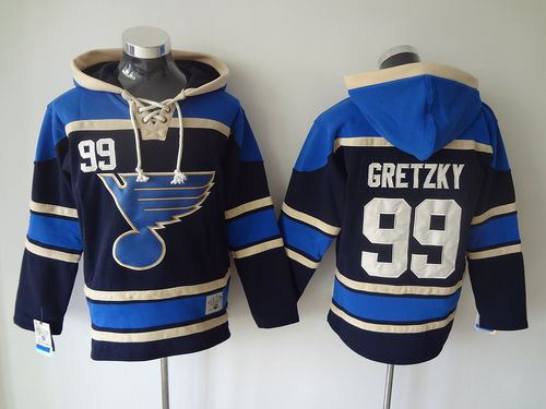 St Louis Blues 99 Wayne Gretzky Navy Blue Sawyer Hooded Sweatshirt NHL Jersey