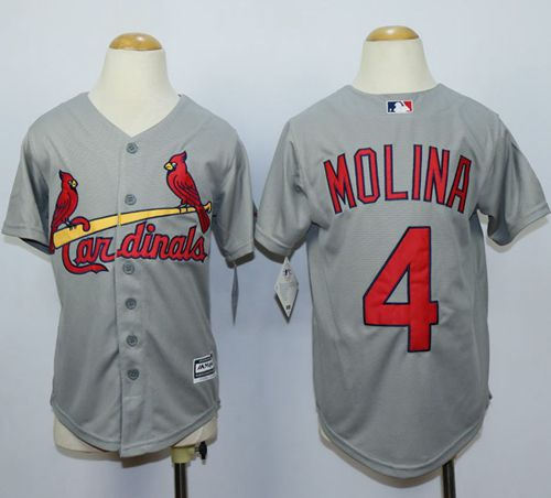 St.Louis Cardinals 4 Yadier Molina Grey Cool Base Kid Baseball Jersey