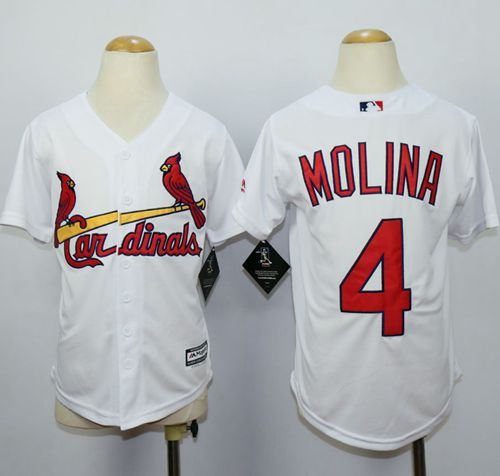 St.Louis Cardinals 4 Yadier Molina White Cool Base Kid Baseball Jersey