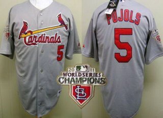 St.Louis Cardinals 5 Albert Pujols 2011 World Series Champions Jersey Grey