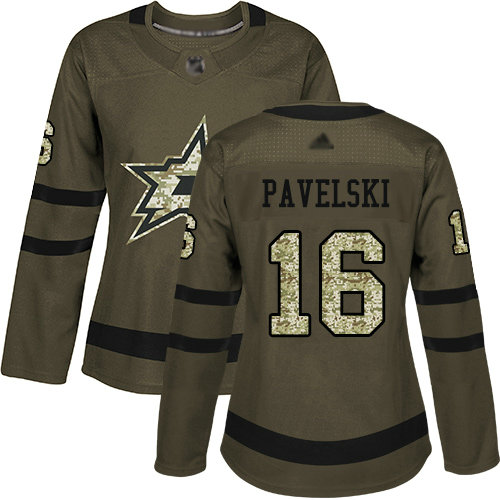 Stars #16 Joe Pavelski Green Salute to Service Women's Stitched Hockey Jersey