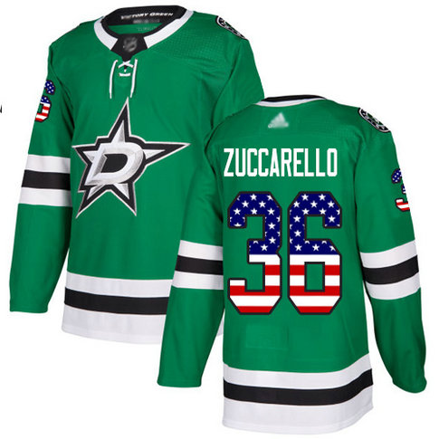 Stars #36 Mats Zuccarello Green Home Authentic USA Flag Stitched Hockey Jersey