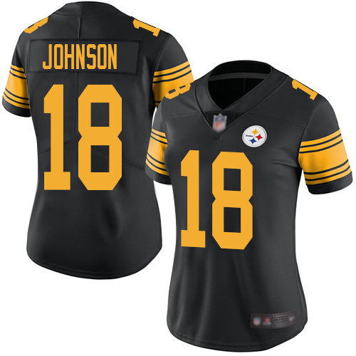 Steelers #18 Diontae Johnson Black Women's Stitched Football Limited Rush Jersey