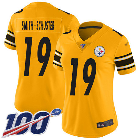 Steelers #19 JuJu Smith-Schuster Gold Women's Stitched Football Limited Inverted Legend 100th Season Jersey