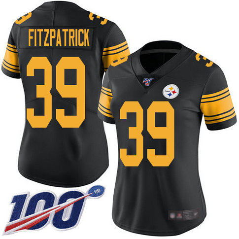 Steelers #39 Minkah Fitzpatrick Black Women's Stitched Football Limited Rush 100th Season Jersey
