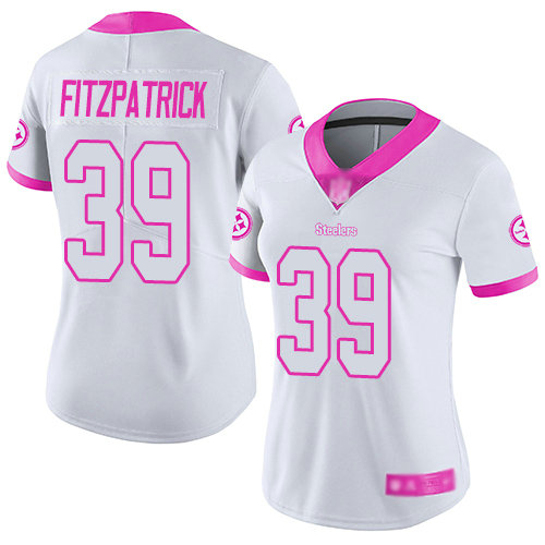Steelers #39 Minkah Fitzpatrick White Pink Women's Stitched Football Limited Rush Fashion Jersey