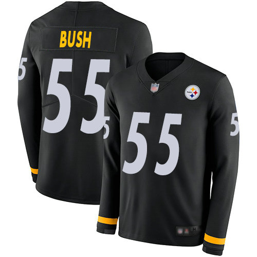 Steelers #55 Devin Bush Black Team Color Men's Stitched Football Limited Therma Long Sleeve Jersey