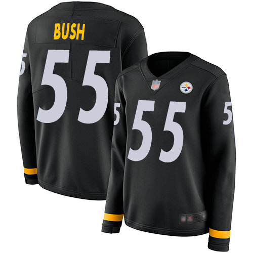Steelers #55 Devin Bush Black Team Color Women's Stitched Football Limited Therma Long Sleeve Jersey