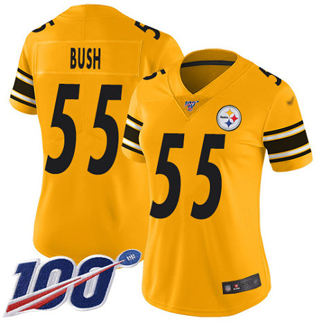 Steelers #55 Devin Bush Gold Women's Stitched Football Limited Inverted Legend 100th Season Jersey