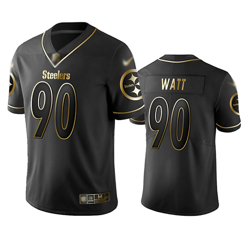 Steelers #90 T. J. Watt Black Men's Stitched Football Limited Golden Edition Jersey