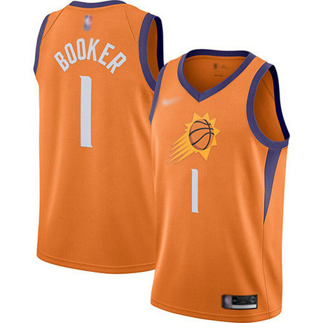Suns #1 Devin Booker Orange Basketball Swingman Statement Edition 2019 2020 Jersey