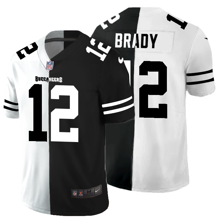 Tampa Bay Buccaneers #12 Tom Brady Men's Black V White Peace Split Nike Vapor Untouchable Limited NFL Jersey