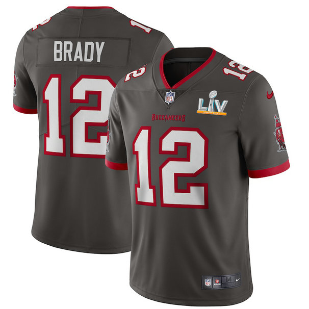Tampa Bay Buccaneers #12 Tom Brady Men's Super Bowl LV Bound Nike Pewter Alternate Vapor Limited Jersey