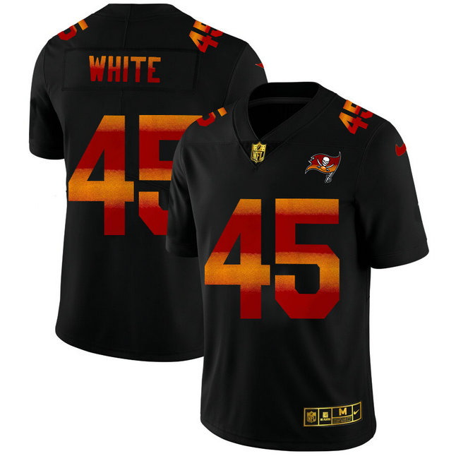 Tampa Bay Buccaneers #45 Devin White Men's Black Nike Red Orange Stripe Vapor Limited NFL Jersey