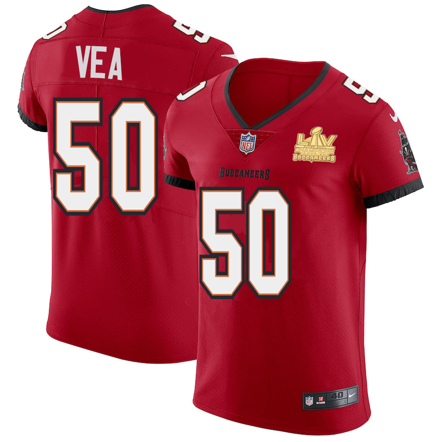 Tampa Bay Buccaneers #50 Vita Vea Men's Super Bowl LV Champions Patch Nike Red Vapor Elite Jersey
