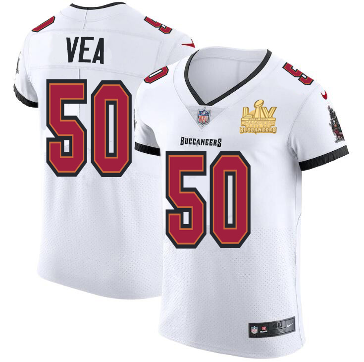 Tampa Bay Buccaneers #50 Vita Vea Men's Super Bowl LV Champions Patch Nike White Vapor Elite Jersey