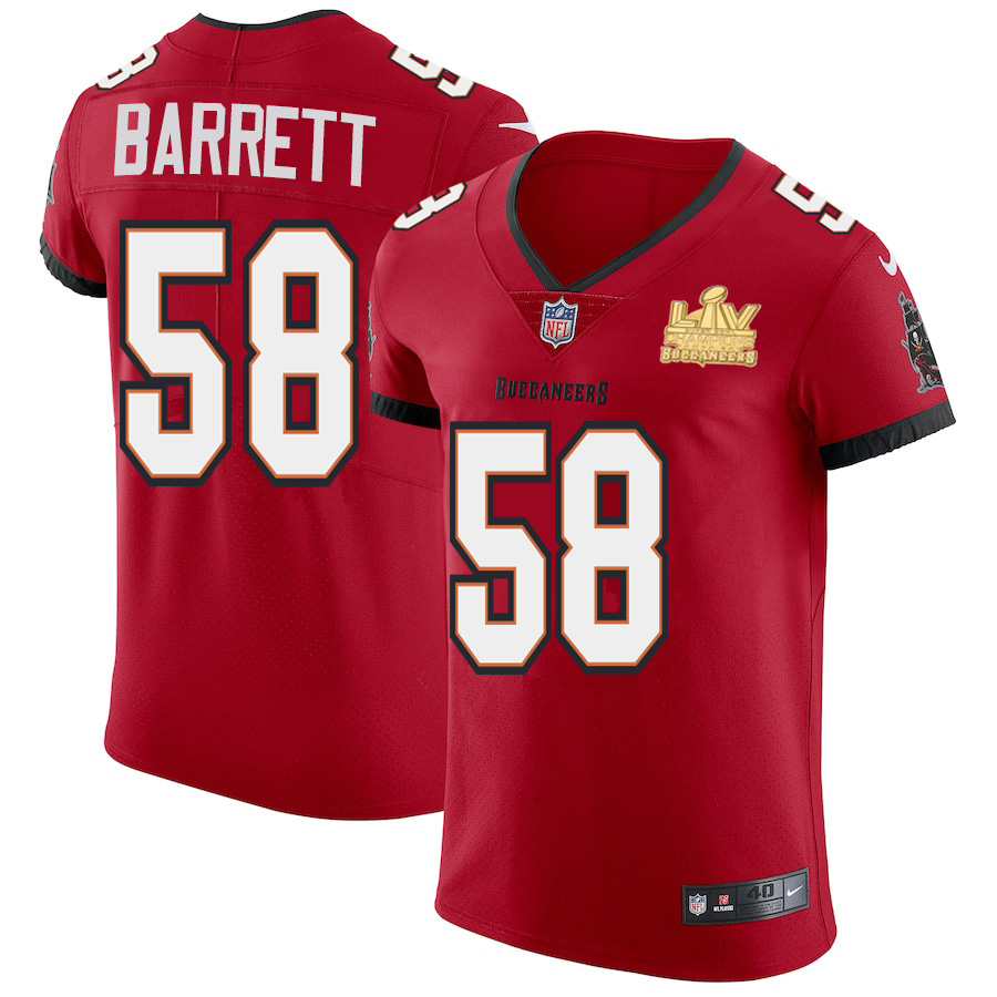 Tampa Bay Buccaneers #58 Shaquil Barrett Men's Super Bowl LV Champions Patch Nike Red Vapor Elite Jersey