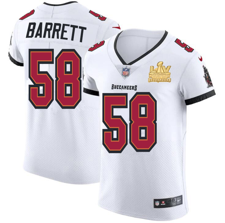 Tampa Bay Buccaneers #58 Shaquil Barrett Men's Super Bowl LV Champions Patch Nike White Vapor Elite Jersey