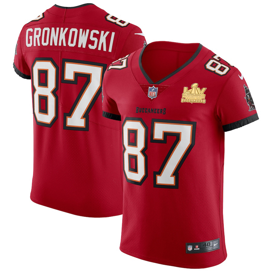 Tampa Bay Buccaneers #87 Rob Gronkowski Men's Super Bowl LV Champions Patch Nike Red Vapor Elite Jersey