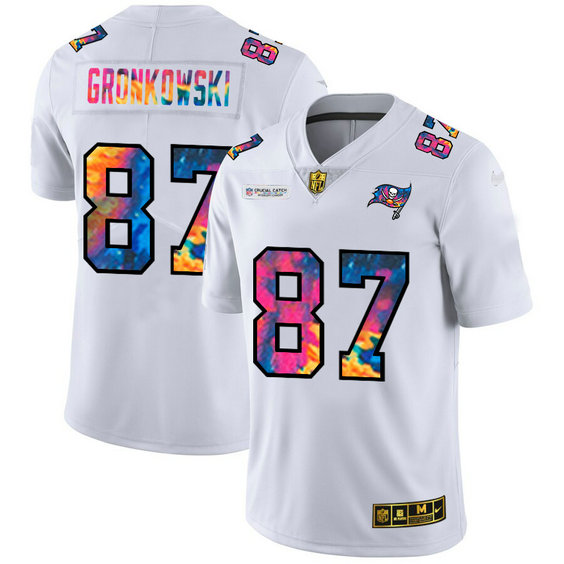 Tampa Bay Buccaneers #87 Rob Gronkowski Men's White Nike Multi-Color 2020 NFL Crucial Catch Limited NFL Jersey