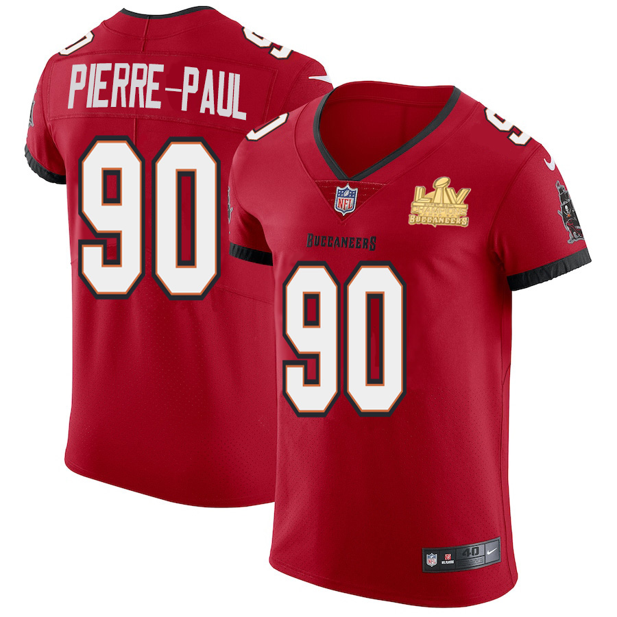 Tampa Bay Buccaneers #90 Jason Pierre-Paul Men's Super Bowl LV Champions Patch Nike Red Vapor Elite Jersey