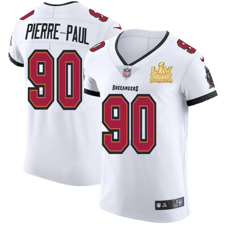 Tampa Bay Buccaneers #90 Jason Pierre-Paul Men's Super Bowl LV Champions Patch Nike White Vapor Elite Jersey