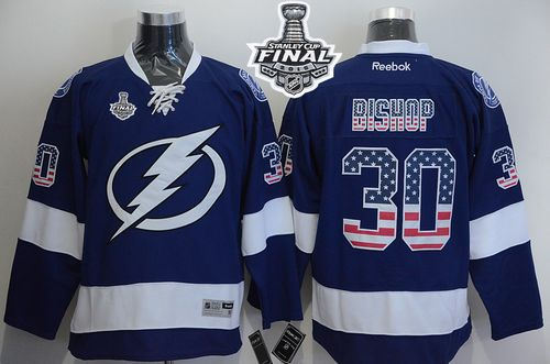 Tampa Bay Lightning 30 Ben Bishop Blue USA Flag Fashion 2015 Stanley Cup NHL Jersey