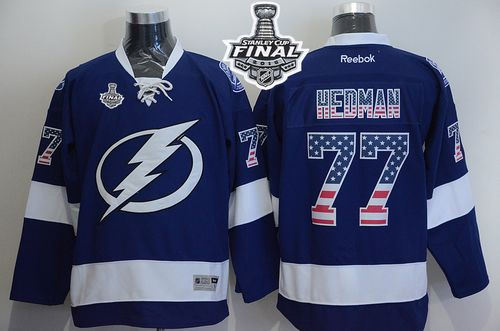 Tampa Bay Lightning 77 Victor Hedman Blue USA Flag Fashion 2015 Stanley Cup NHL Jersey