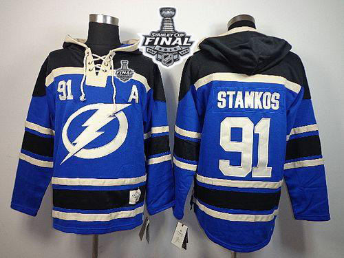 Tampa Bay Lightning 91 Steven Stamkos Blue Sawyer Hooded Sweatshirt 2015 Stanley Cup NHL Jersey