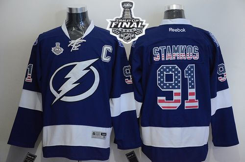 Tampa Bay Lightning 91 Steven Stamkos Blue USA Flag Fashion 2015 Stanley Cup NHL Jersey