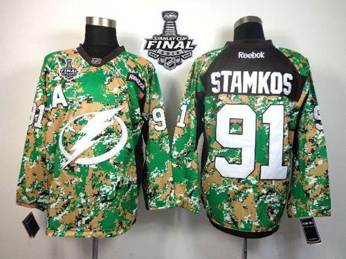 Tampa Bay Lightning 91 Steven Stamkos Camo Veterans Day Practice 2015 Stanley Cup NHL jersey
