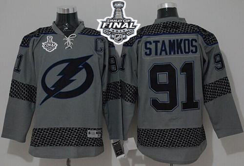 Tampa Bay Lightning 91 Steven Stamkos Charcoal Cross Check Fashion 2015 Stanley Cup NHL Jersey