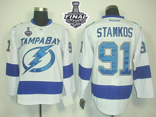 Tampa Bay Lightning 91 Steven Stamkos White New Road 2015 Stanley Cup NHL jersey
